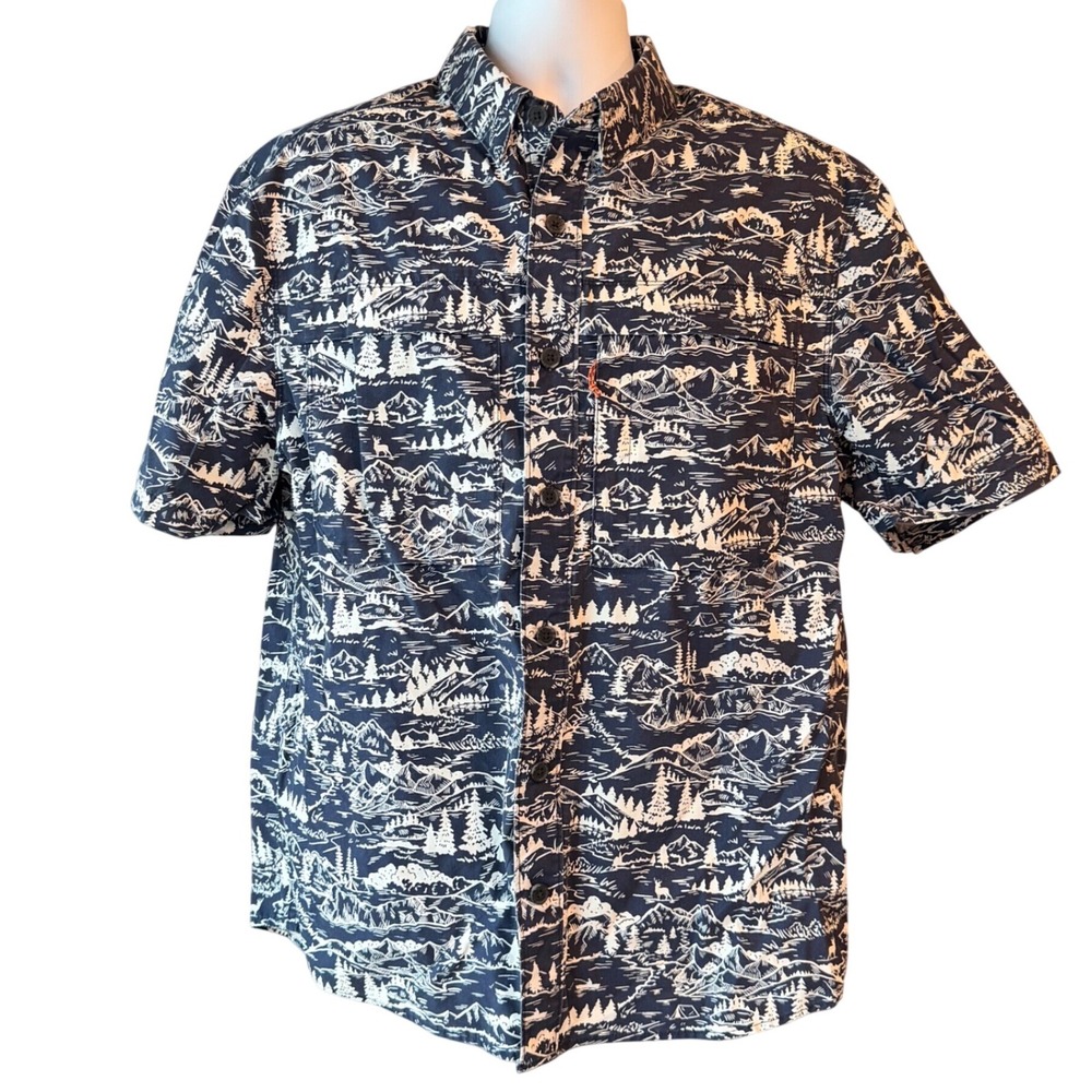 Duluth Trading Alaskan Hardgear Men's Size Med Mountain Print Shirt Relaxed Fit